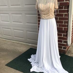Terani Couture Formal Dress Silver Nude Mother of Bride/Groom Long Size 10 [dd]